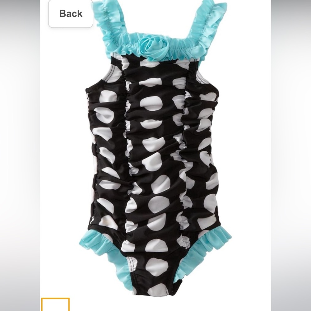 Absorba Black White Teal polka dot swimsuit Size 2T vintage ruched